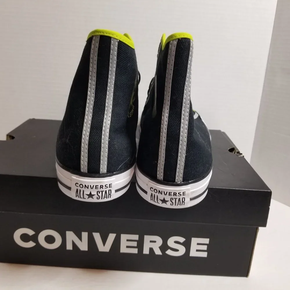 Converse Men’s High Top Sneakers Black with Lime Trim - Picture 7 of 16